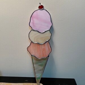 Glass 3 Scoop Ice Cream Cone - Stained Glass Handcrafted Artwork